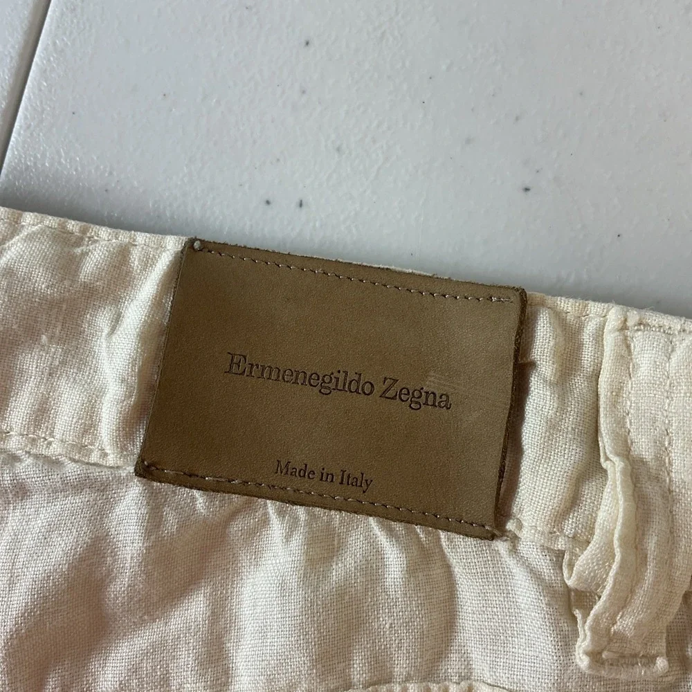 Ermenegildo Zegna Men's Ivory Linen Chino Short Travel Summer 5 Pocket Resort 34
